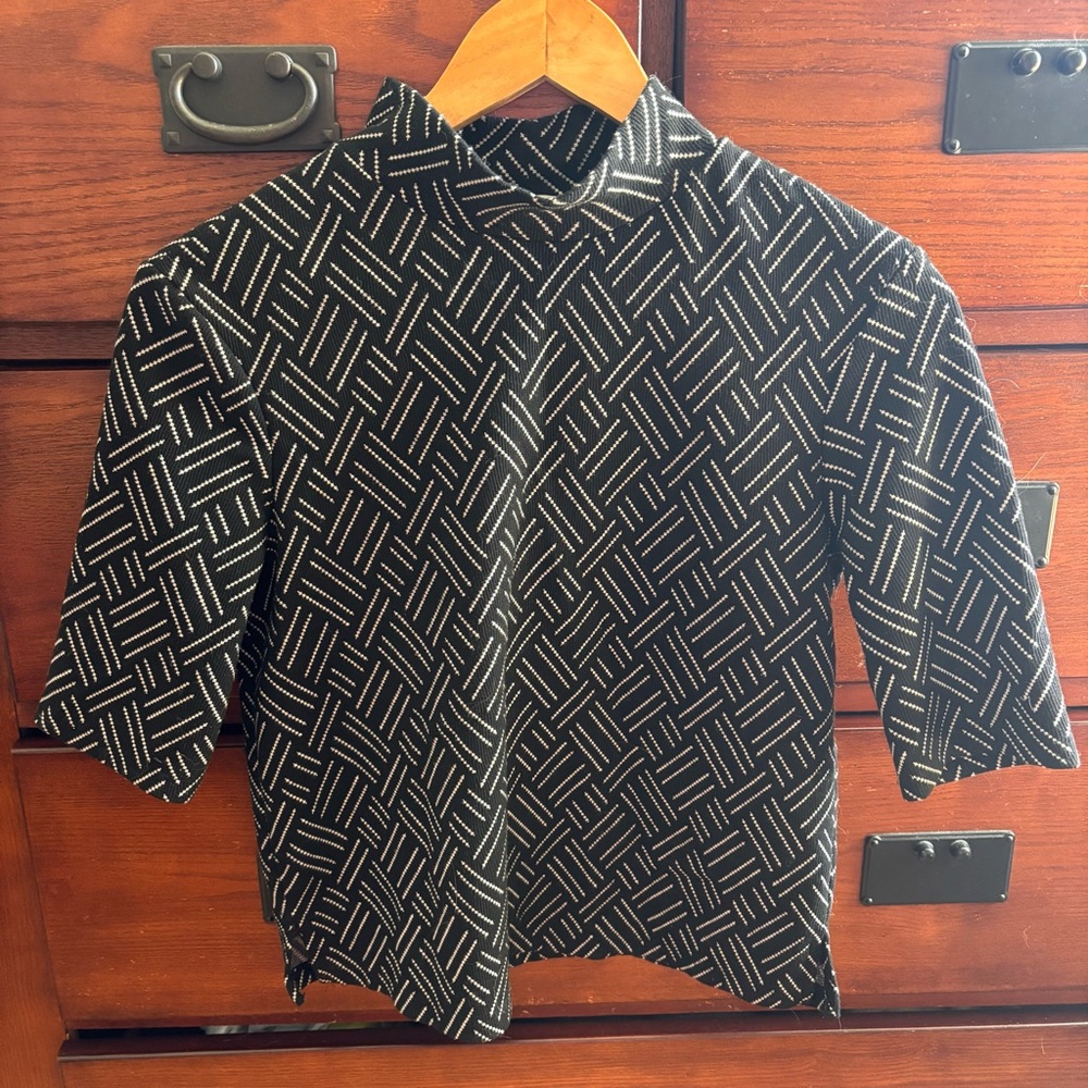 Zara Trafaluc Black White Geometric Mock Neck Top Fall Winter Collection Size M